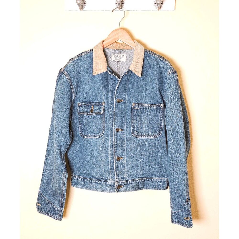 Vintage Polo Ralph Lauren Denim Trucker Jacket Made in USA Corduroy Collar Sz L